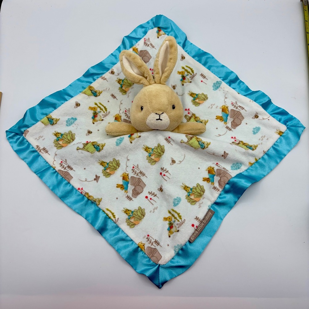 Kids Preferred Peter Rabbit Plush Security Blanket Teal Blue Satin Lovey 14in